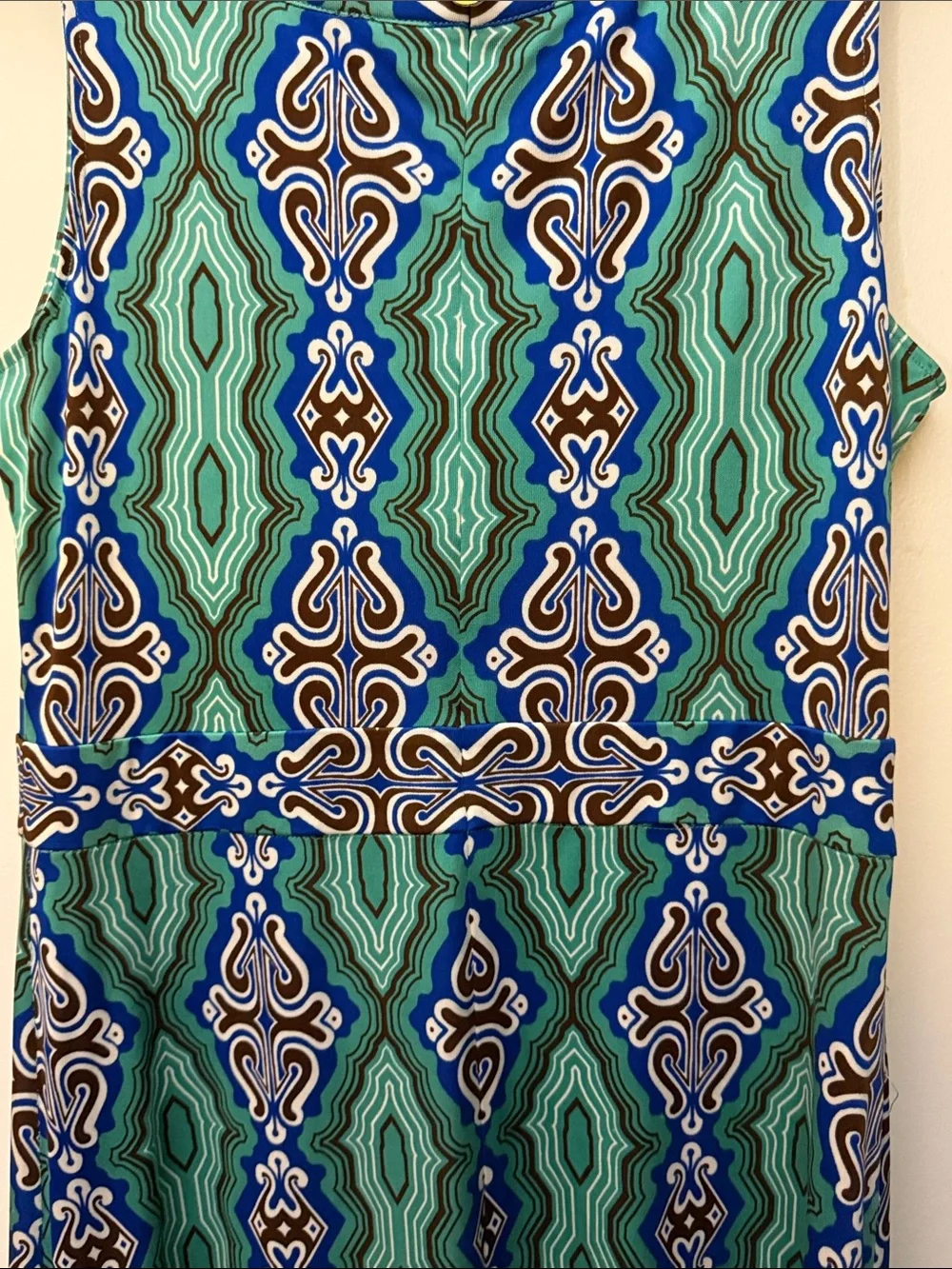 Tory Burch Teal, Blue & Brown Geometric Print Dress